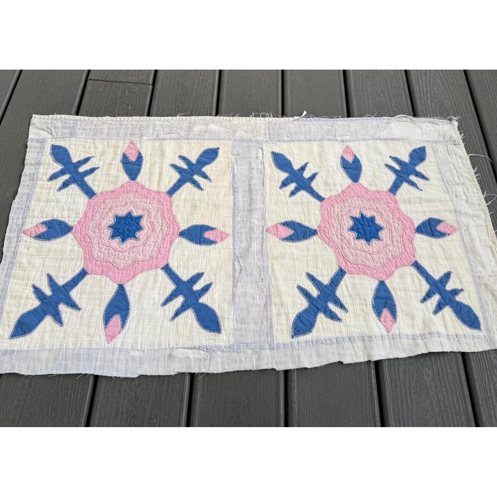 Vintage Hand Stitched Flower Appliqué Cutter Quilt Piece