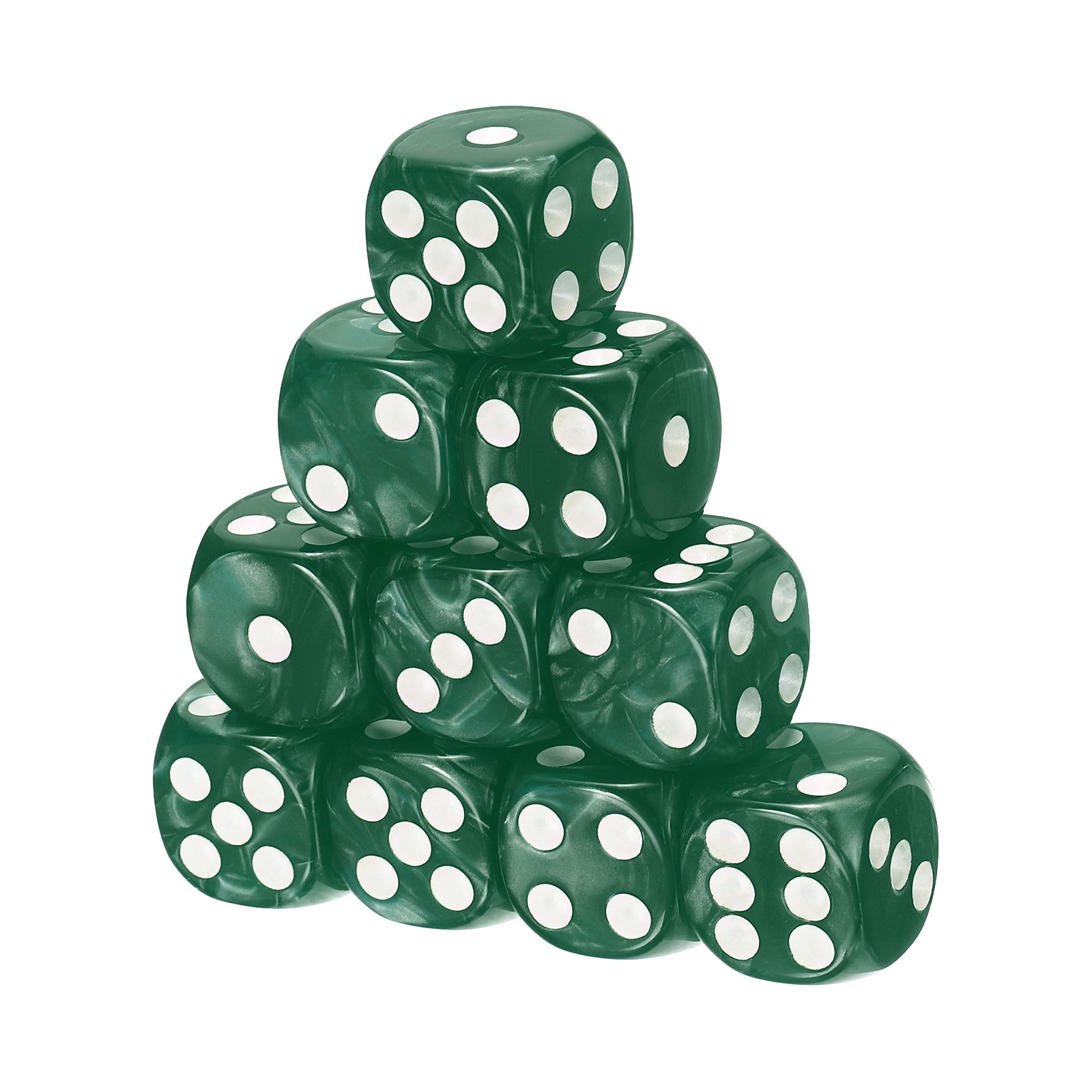 10Pcs Standard Game Dice Set 16mm Pearl Pattern Square Dice, Dark Green