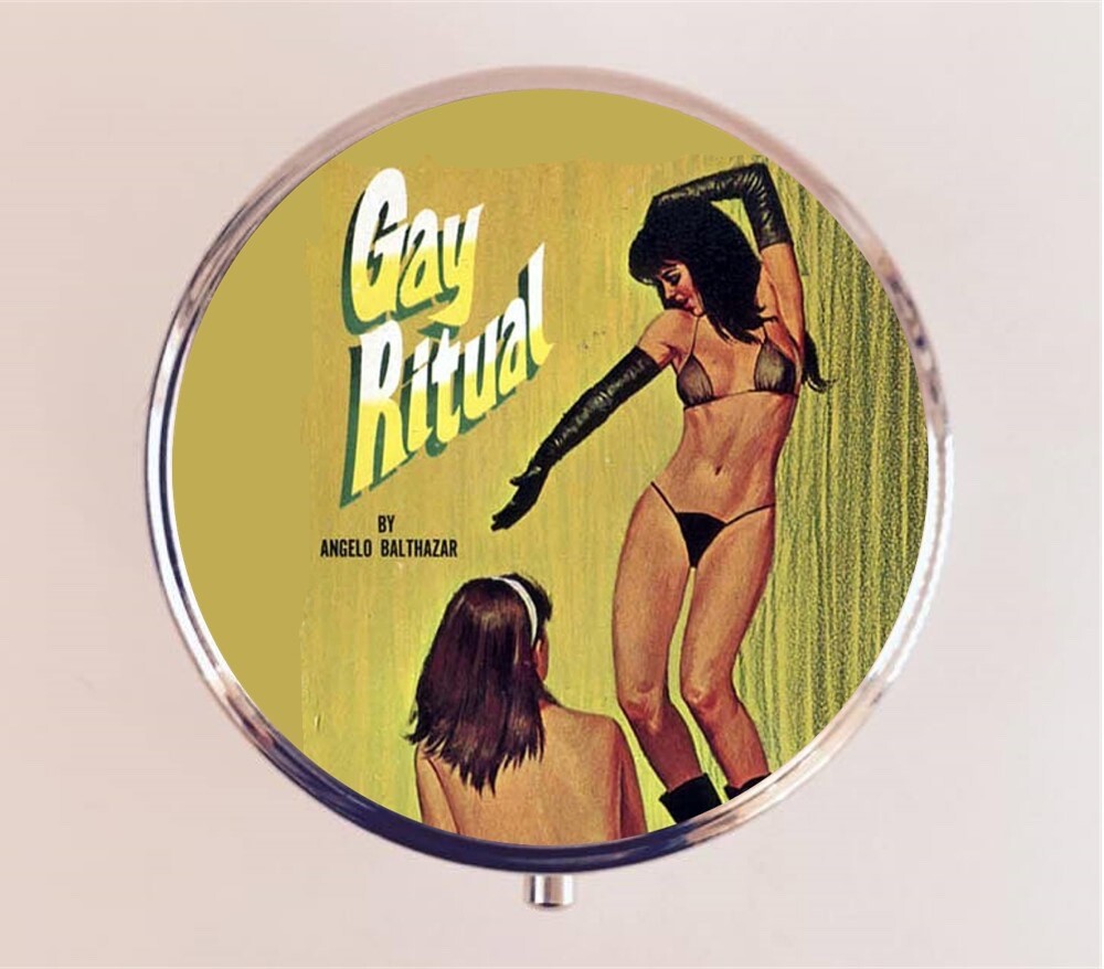 Lesbian Pulp Fiction Pill Box Case Pillbox Holder Trinket Stash Retro Book Cover