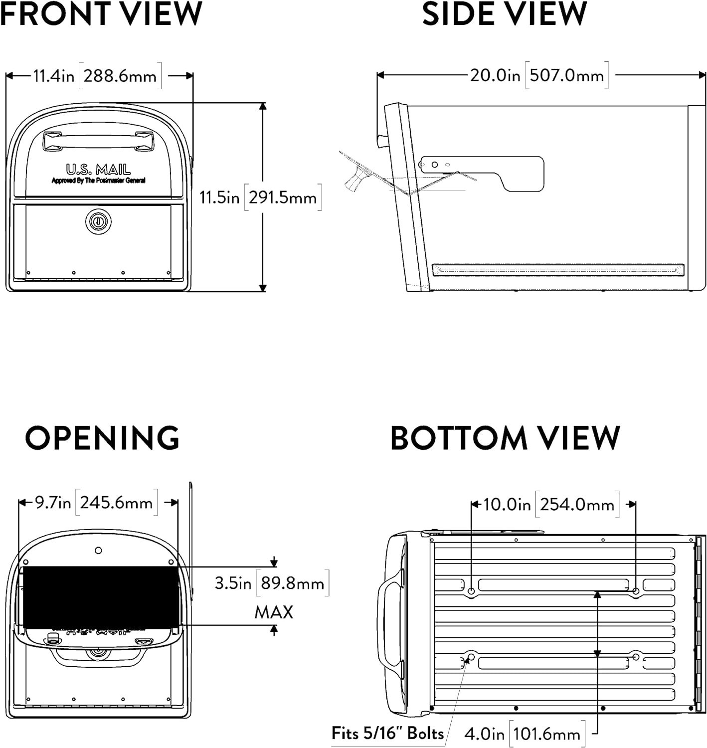 Modern Black Post Mount Mailbox - Locking Feature & Secure Access Design