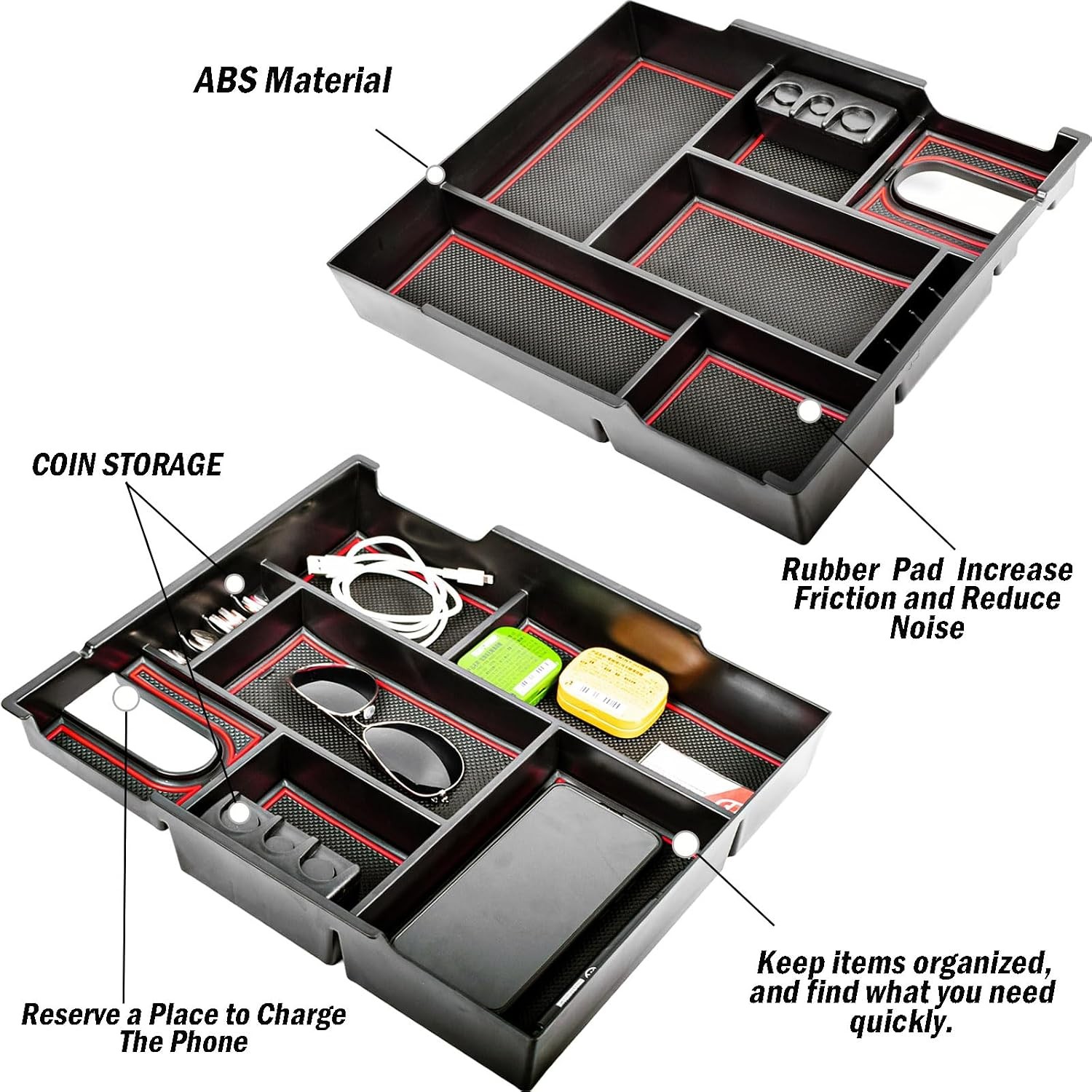 Center Console Organizer Compatible with 2014-2021 Tundra Accessories, Crew red