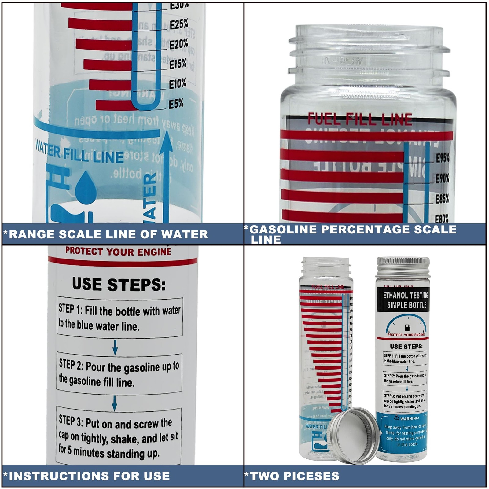 LUCKLYJONE E85 Tester Kit, Reusable Ethanol Test Wide Large, Two Pack