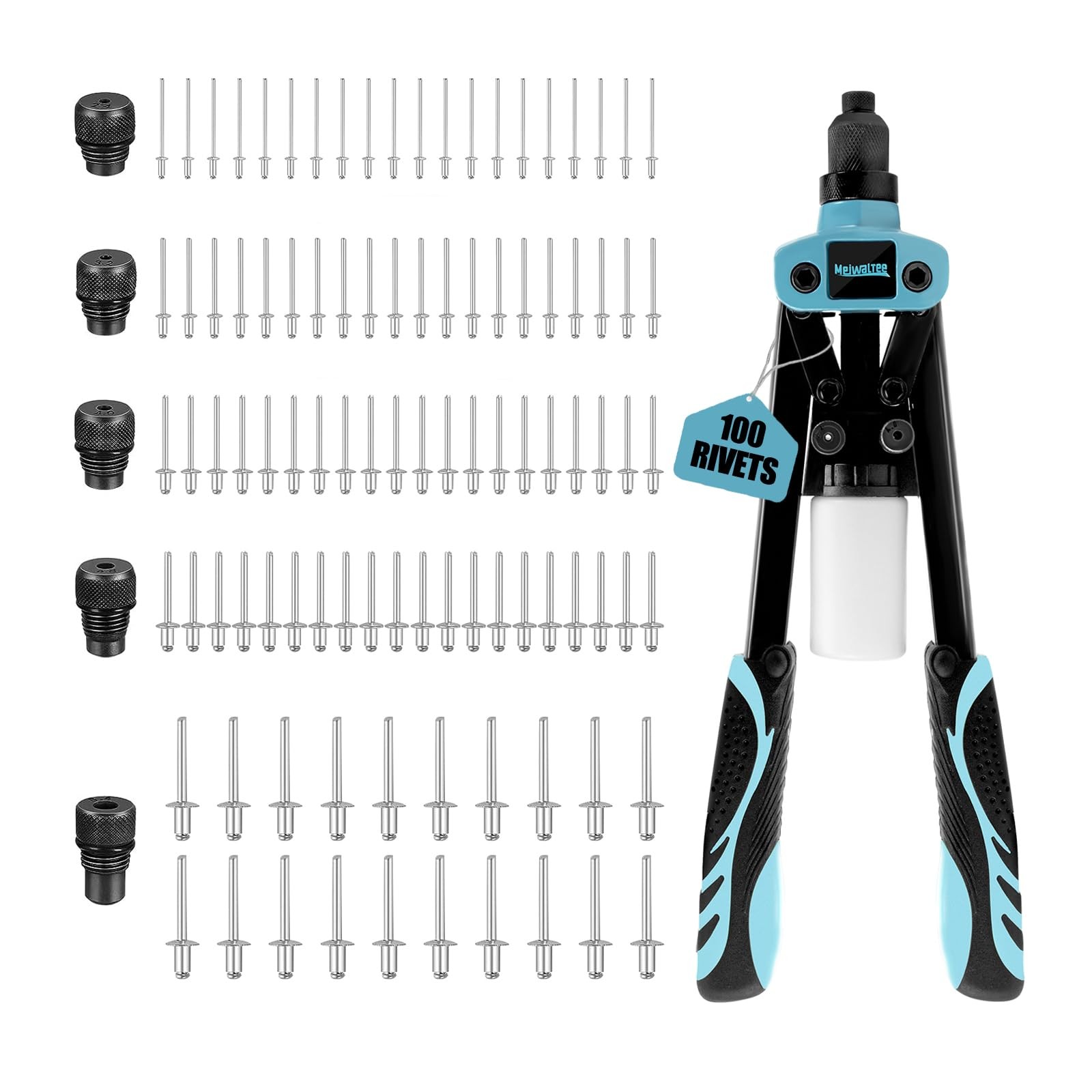 Meiwaltee 13" Rivet Gun, 1/4 Pop Gun With 100PCS Rivets, silver