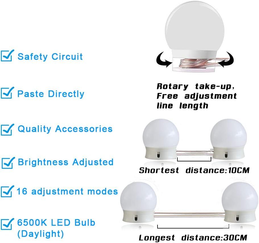 Hollywood Led Vanity Lights Strip Kit, with 10 Dimmable Light Bulbs
