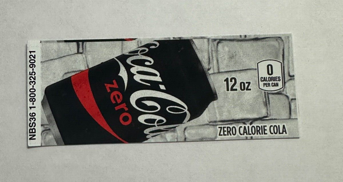 Coke Zero Vending Machine Flavor Strip 12oz For Vendo, Dixie Narco