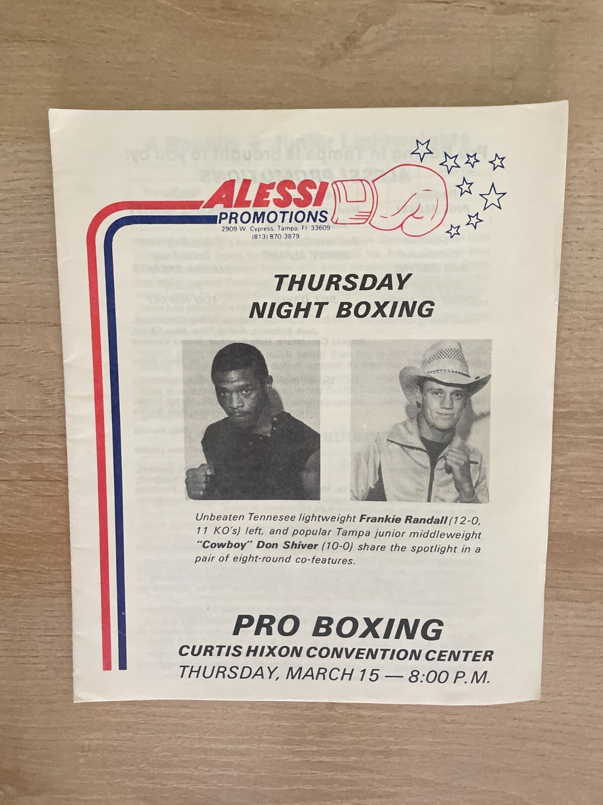 Vintage Alessi Promotions Pro Boxing Randall & Shiver Program B1520