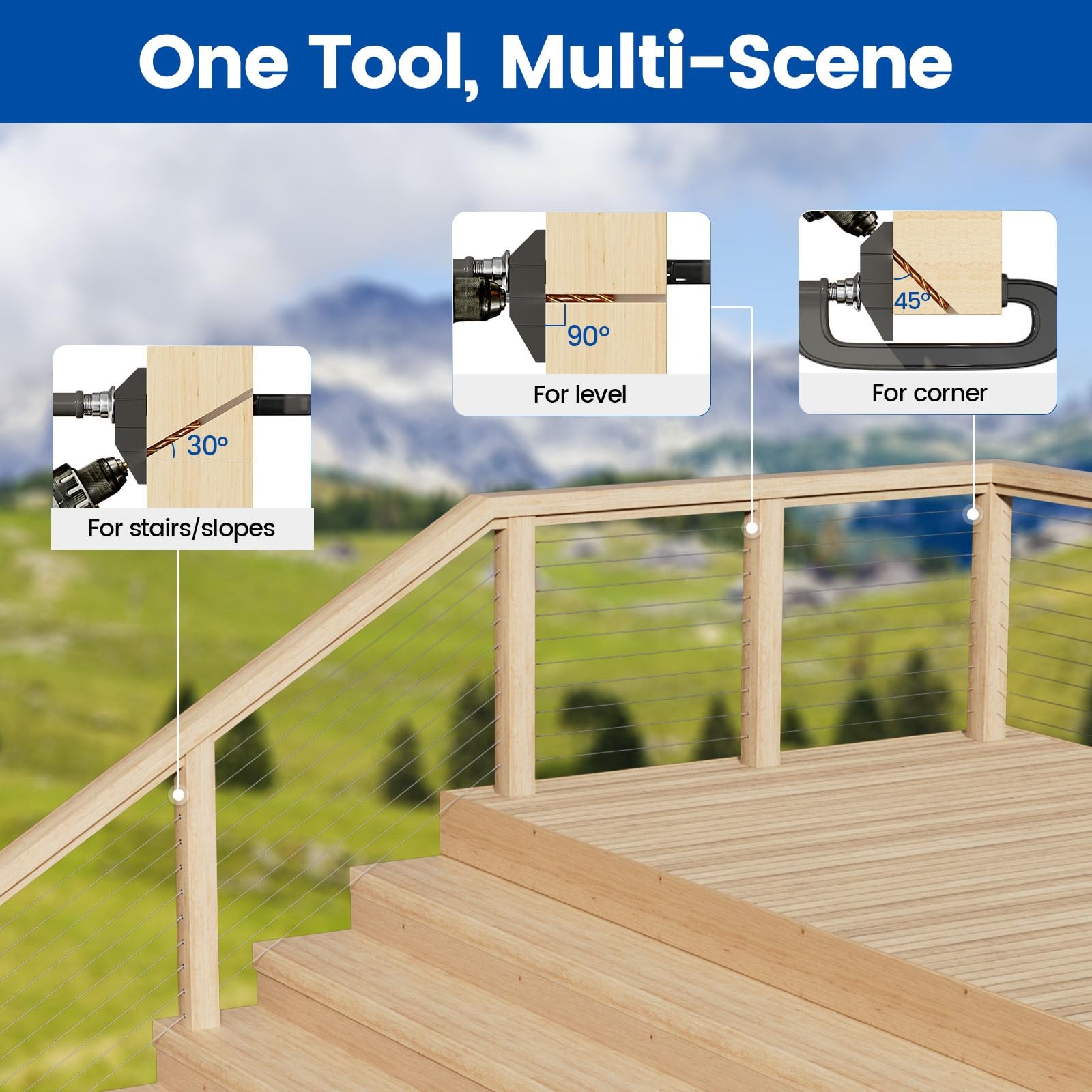 Muzata Upgraded Multi Angle Cable Railing Drill Guide Jig 30 45 90 Degree Por...