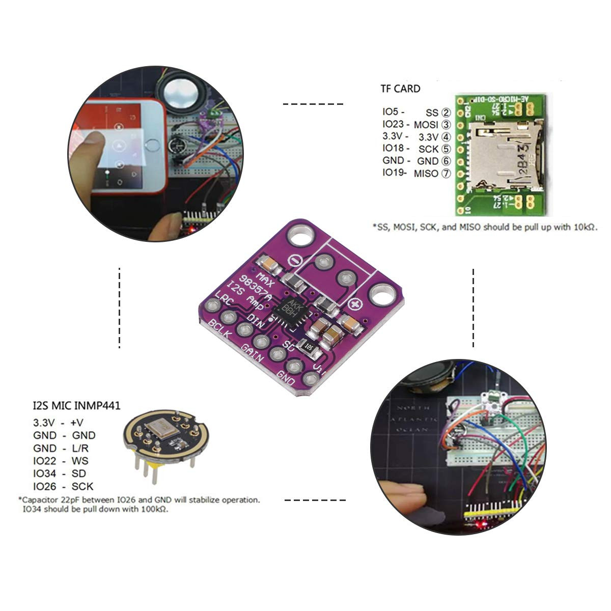 MAX98357 I2S Audio Amplifier Module,Audio Amplifiers Filterless Class D Amplifie