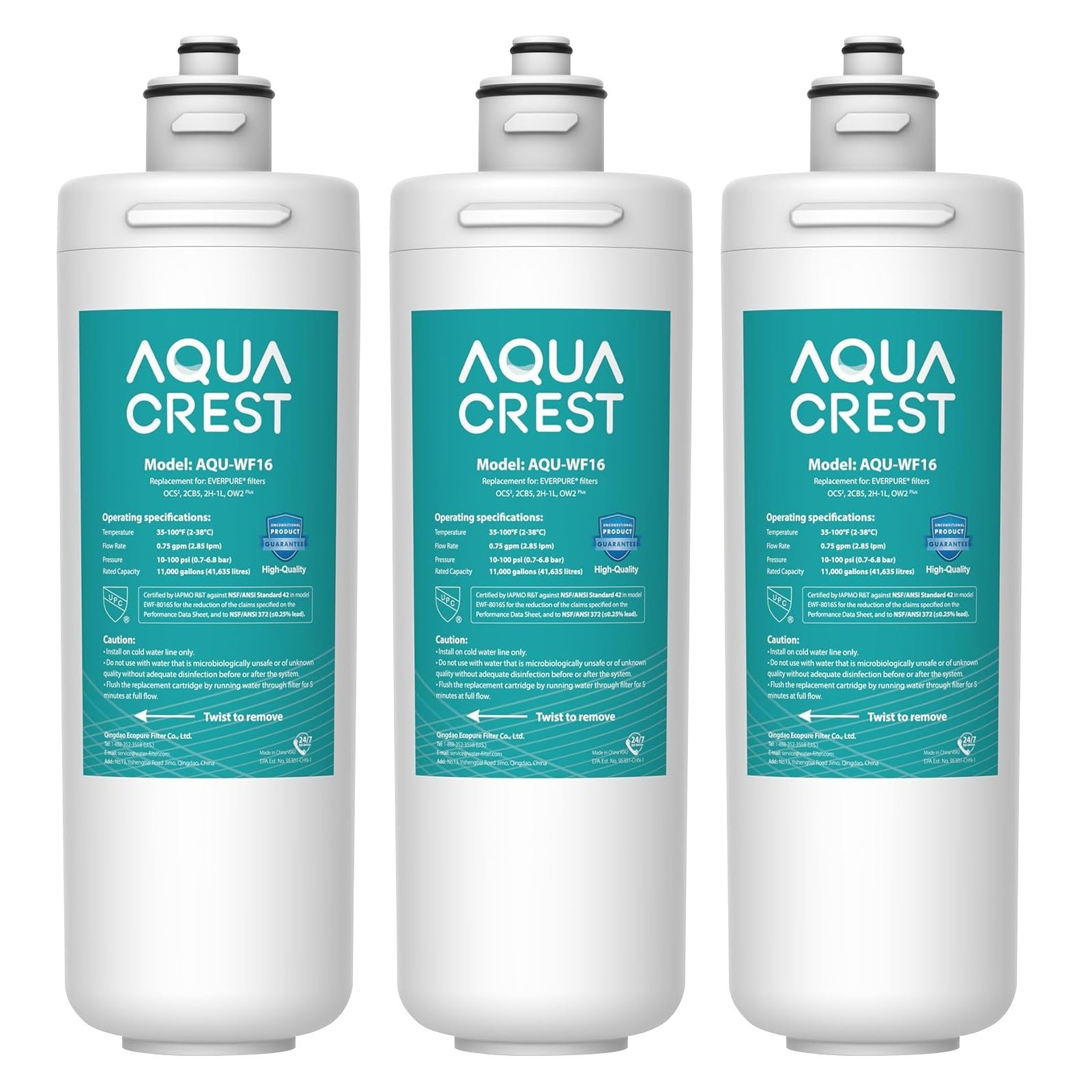 AQUA CREST Under Sink Water Filter, Replacement Cartridge for Everpure OCS2 (3)