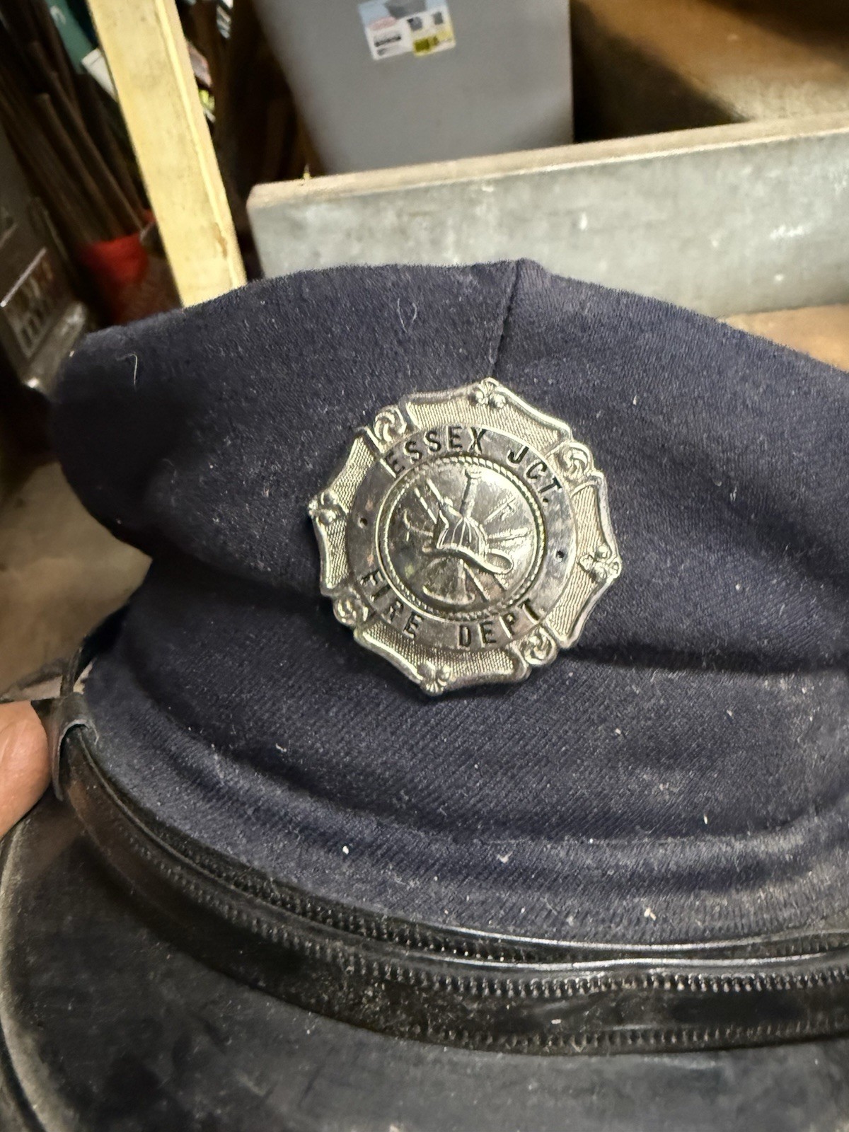Vintage Obsolete Essex JCT VT Fire Dept Russell Uniform Workwear Hat Cap Badge
