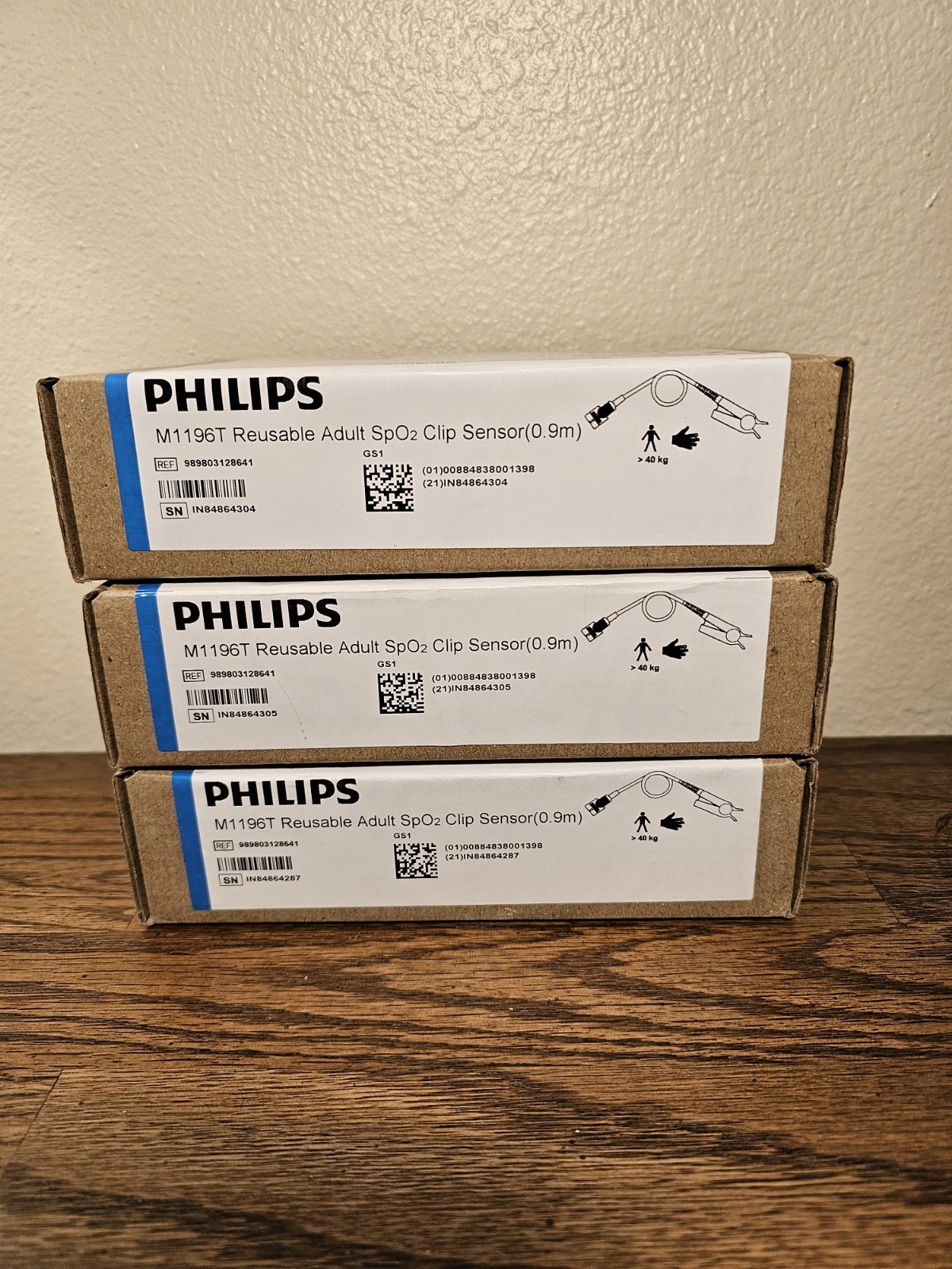 Lot of 3 - Brand New OEM Philips M1196T Reusable Adult SpO2 Clip Sensor (0.9m)