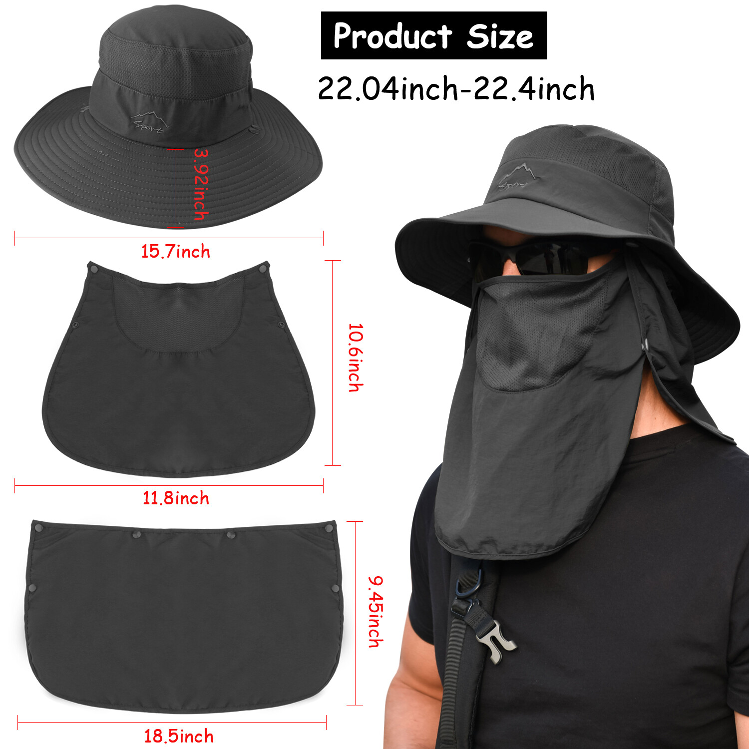 Summer UV Protection Sun Hat Baseball Cap With Neck Face Flap For Fishing Hiking