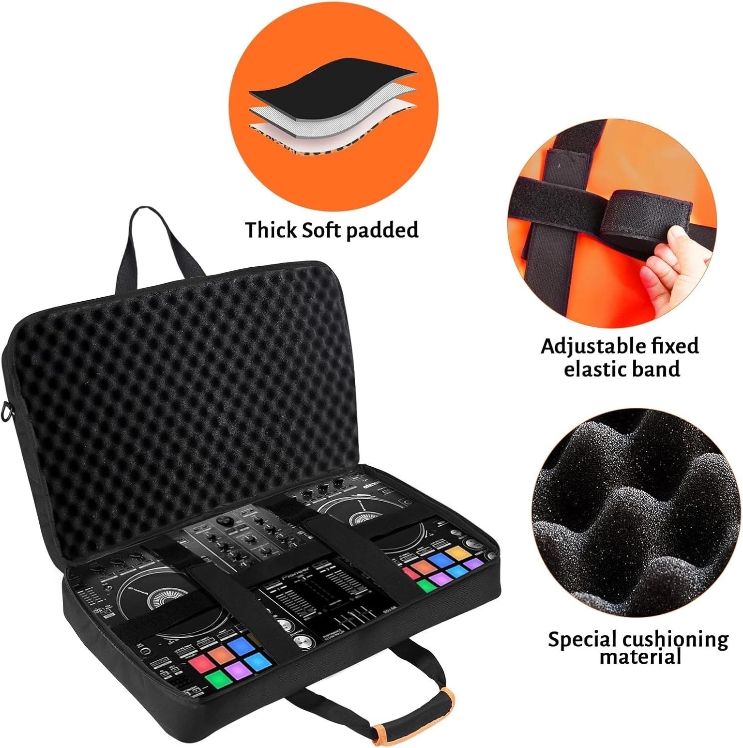 DJ Controller Case Nylon Padded Shoulder Bag for DJ Mixer Laptop Storage