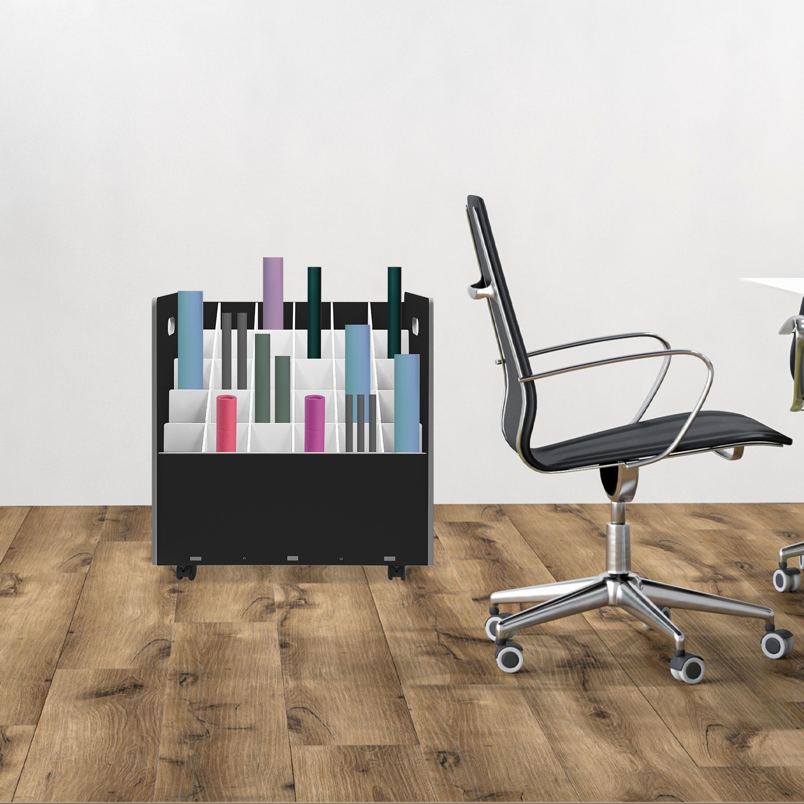 Mobile Roll File Storage Rack, Roll Files Storage Cabinet with Wheels, 30 Slots
