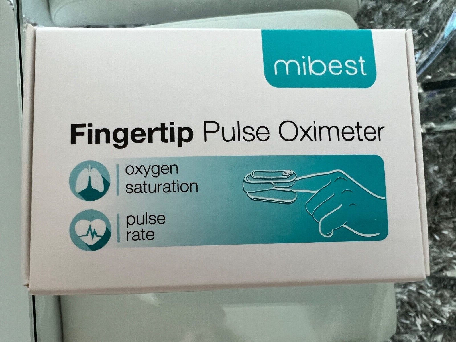 Pulse Oximeter by Mibest - for fingertip - white & silver - new