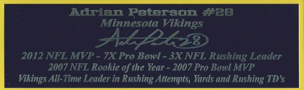 Adrian Peterson Autograph Nameplate Minnesota Vikings Helmet Photo Ball Jersey