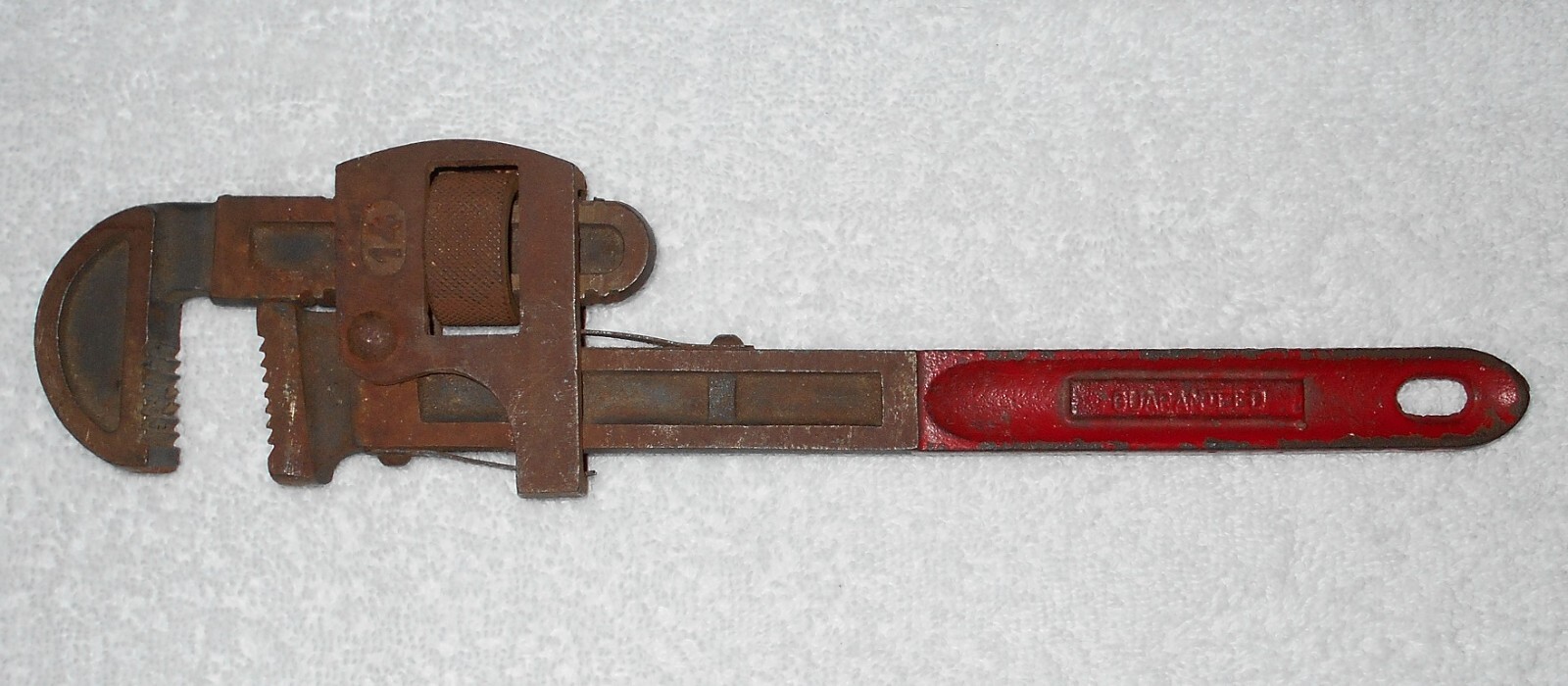 Guaranteed - Vintage Adjustable Pipe Wrench 14 - Metal - Red Handle