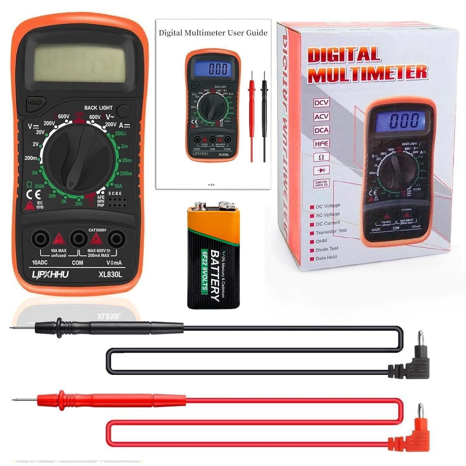Digital Multimeter 2000 Counts Volt Amp Ohm Diode Continuity Tester LCD