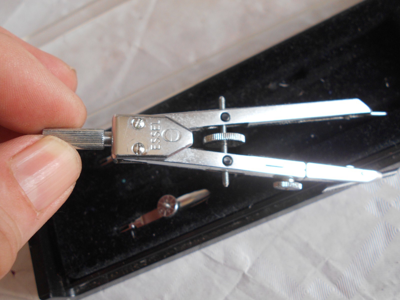 vintage Essel Swiss draftsman's set technical drawing instruments compass