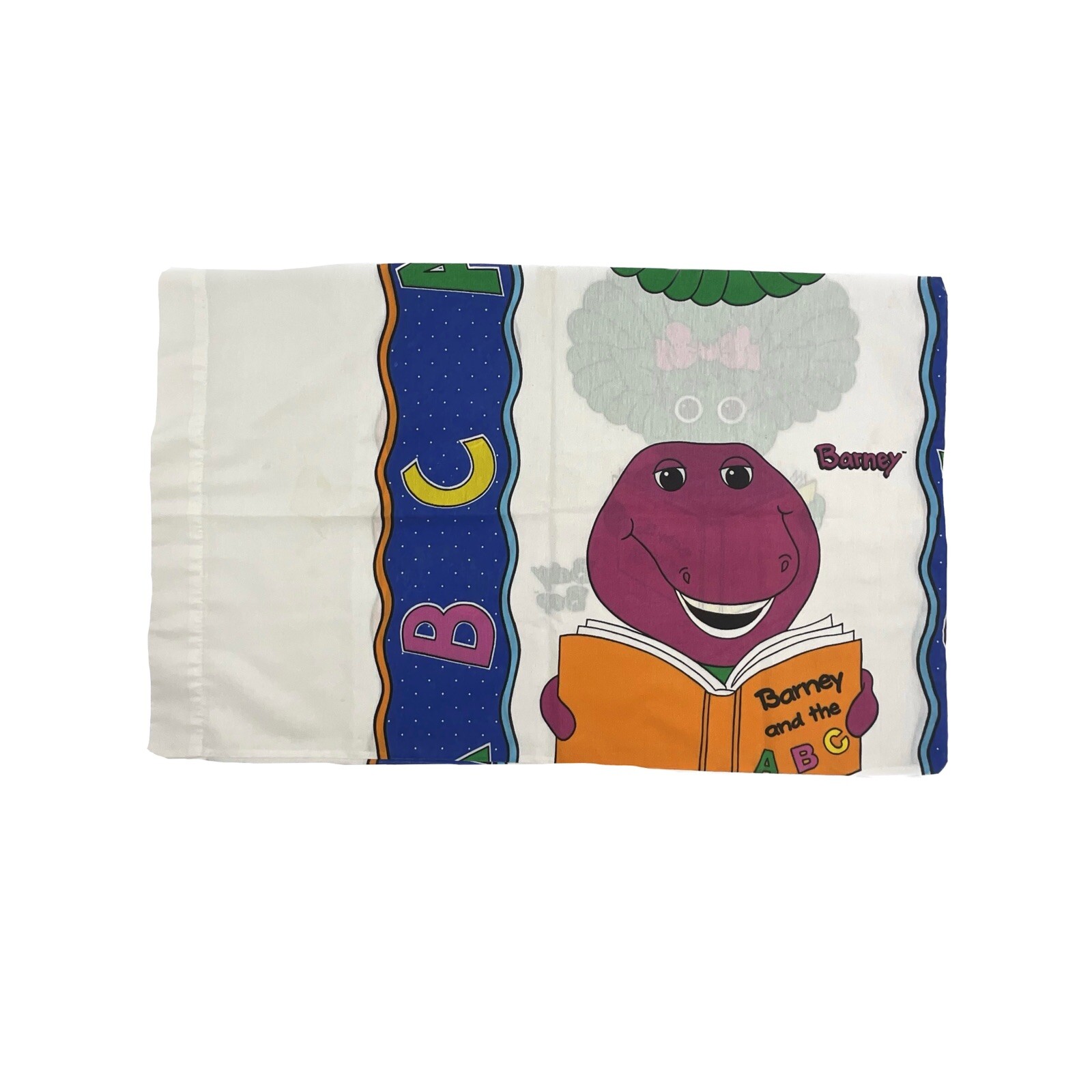 Vintage Barney and Friends Pillow Case - Kids Standard Size Bedding - ABC