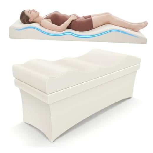 Ergonomic Lash Bed Topper with Neck Pillow, Curvy Massage 71" x 23.6" Cream