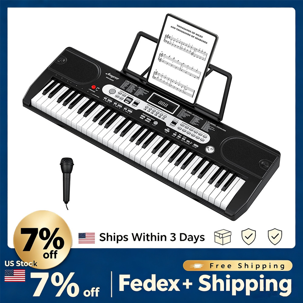 Portable 61-Key Piano Keyboard for Kids w/ LCD, Teaching Modes, Mic, Stand, Bag