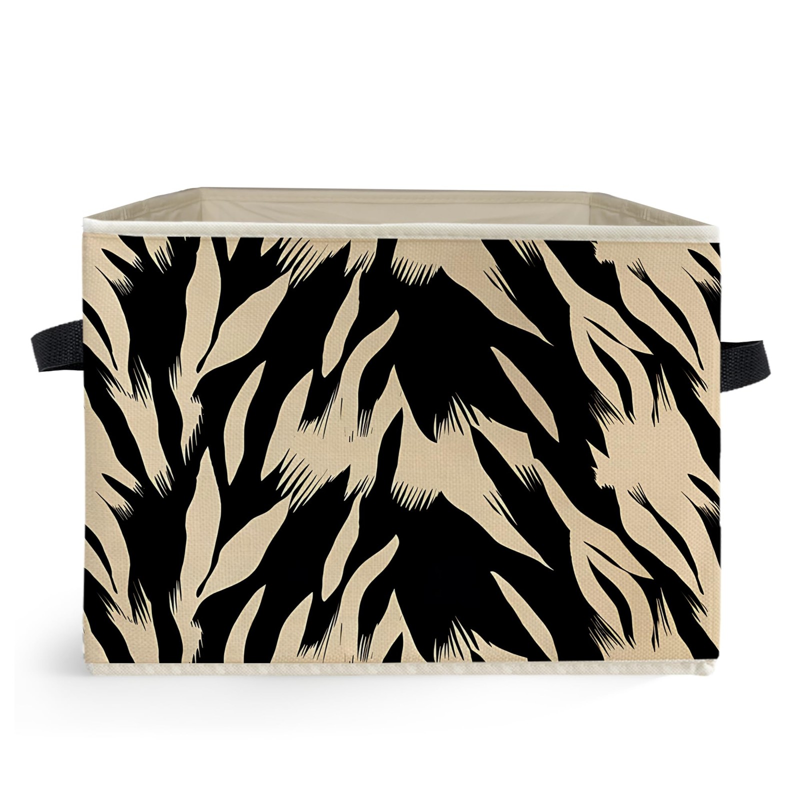 Black and Beige Abstract Storage Bins, Boho Modern Abstract Zebra Striped Col...