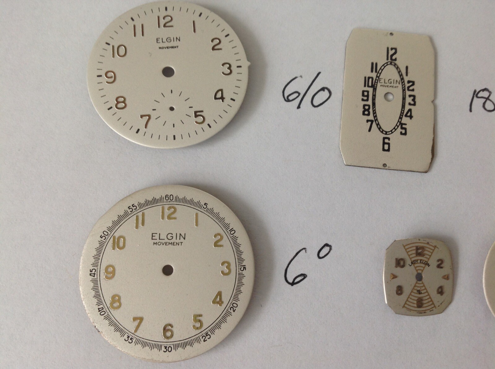 5 Elgin Wristwatch Dial Lot