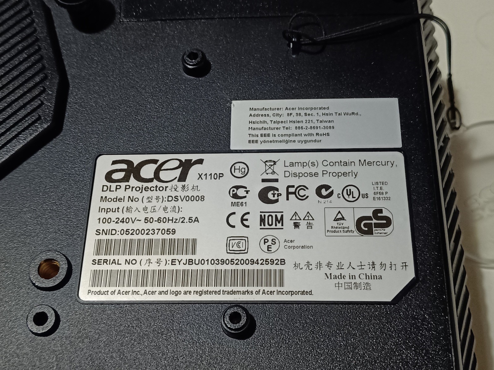*** Acer DLP Projector X110P ***