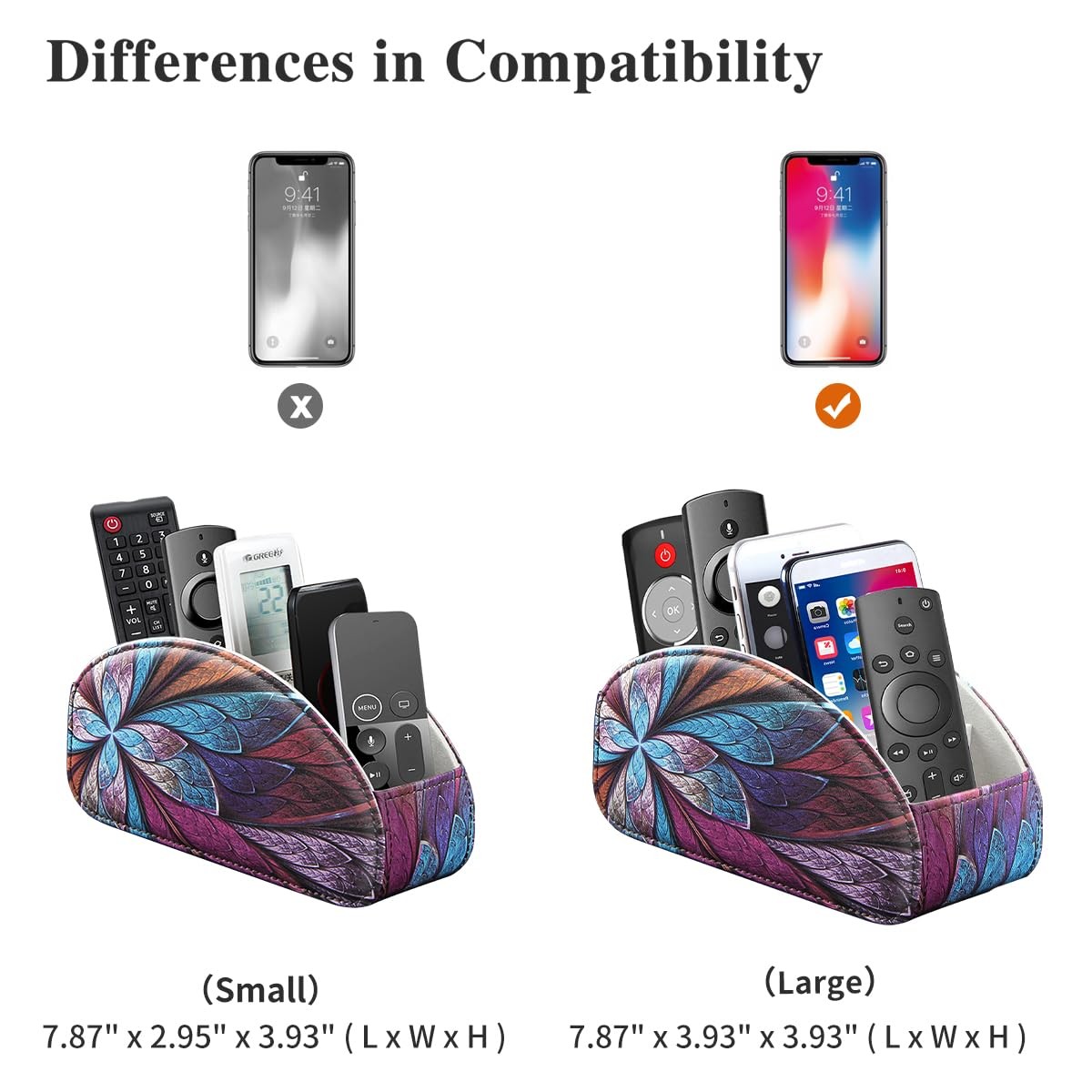 PU Leather TV Remote Control Holder Caddy 5 Compartment Nightstand Organizer