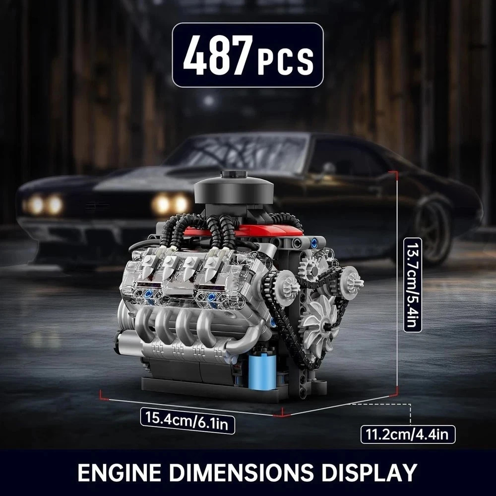 V8 Engine Model Kit - 487 Pcs to Build Your Own Mini Engine That Works - D