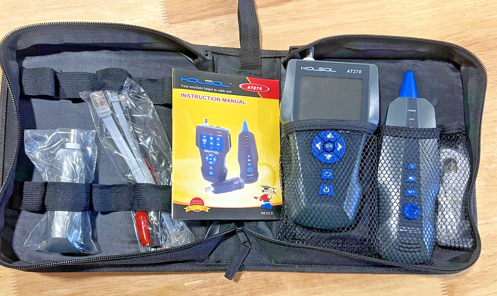 Kolsol AT278 RJ45 Cable Length Tester Kit w/ Receiver, Wiremap, Case, Manual