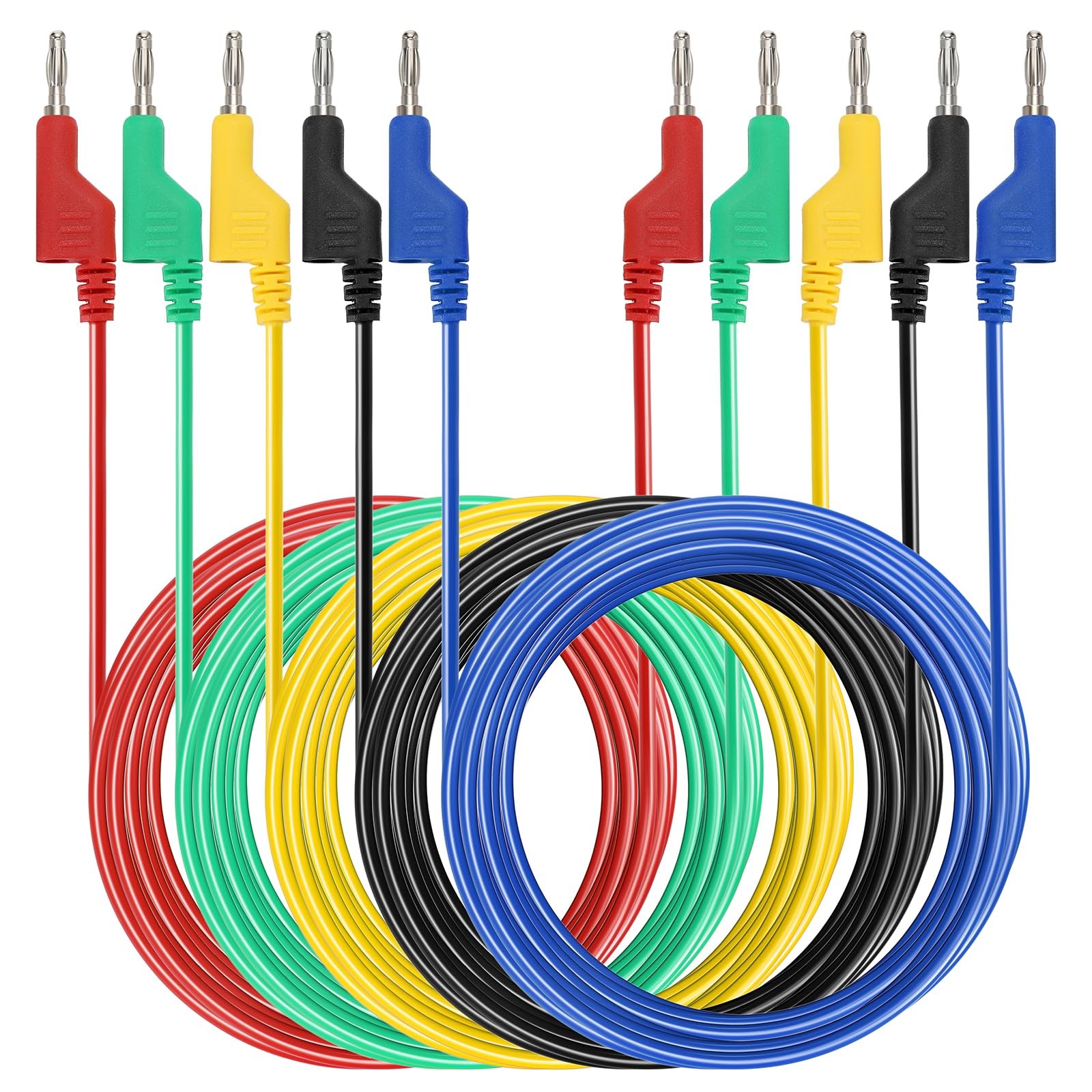 5Pcs Banana to Banana Plug Test Lead, 4mm Stackable Banana Plug Wire Test Cab...