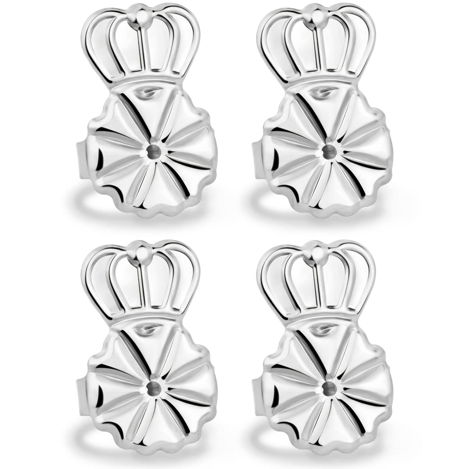 Kmeosch Anti-Droop Earring Backs - Support 0.39* 0.31*0.2", 2 Pairs - Silver