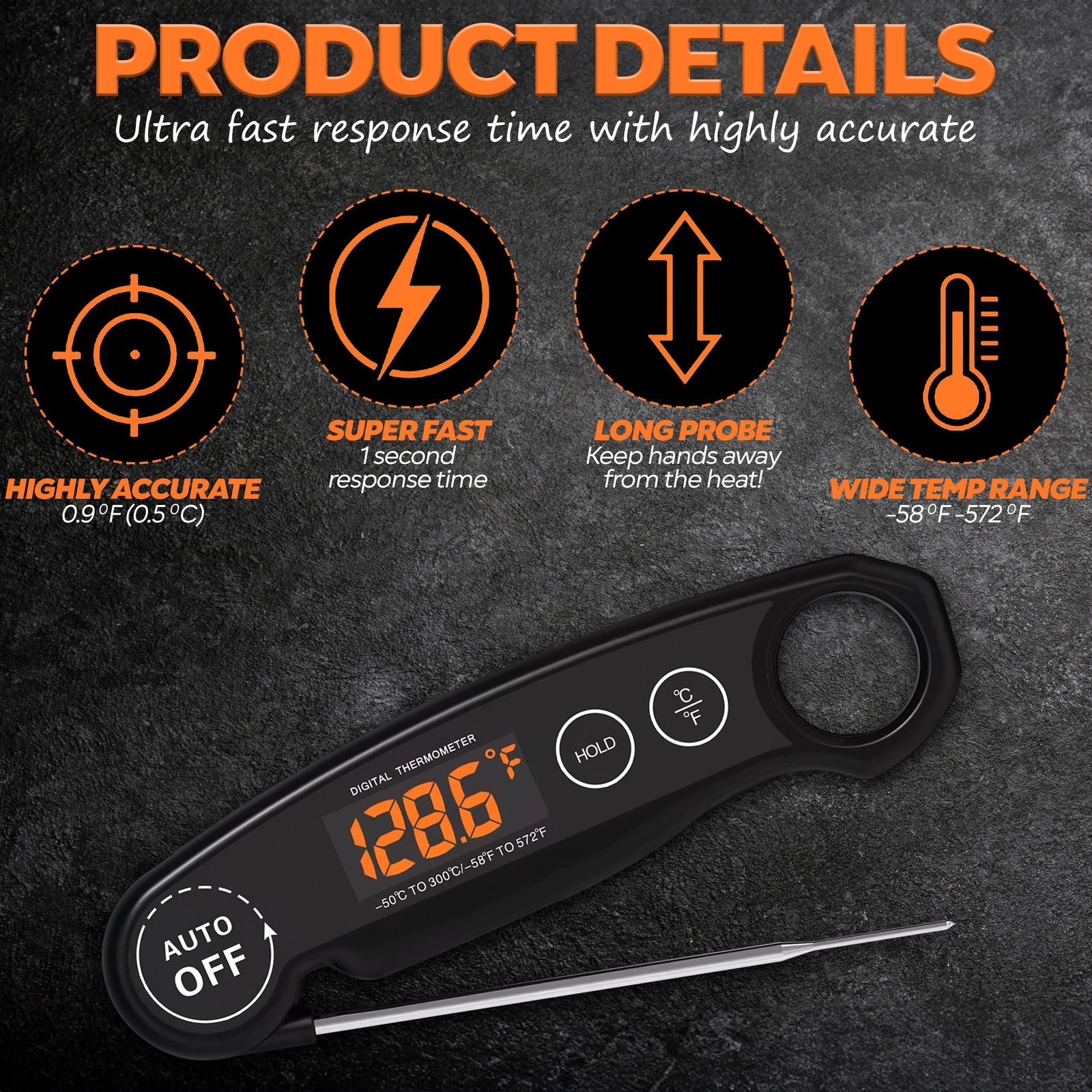 Instant Read Food Thermometer Rechargeable Meat Thermometer Digital Kitchen T...