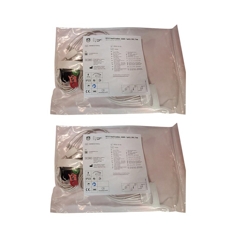 Philips 989803172051 ECG 5 lead Grabber AAMI + SpO2 SPU Tele (New,2Pcs)