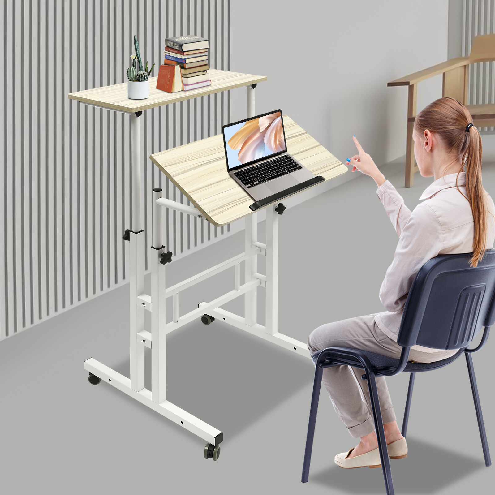 Rolling Desk with Wheels Home Office Laptop Cart Computer Desk for Standing/Sitt