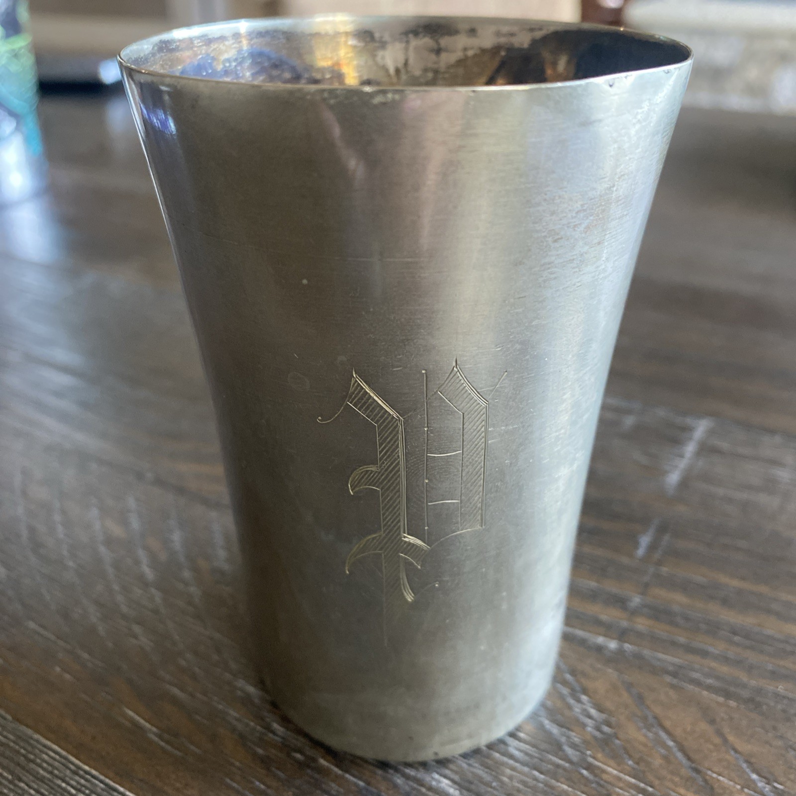 Benedict Indestructo Sheffield Plate Nickel Silver Tumbler #1384 monogrammed