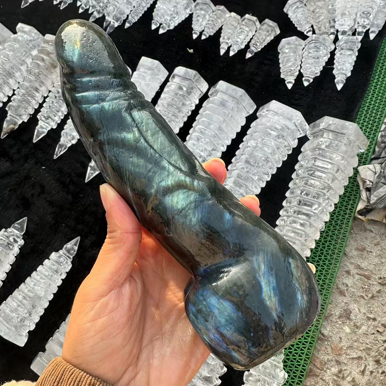 1pc Natural labradorite Carved Penis Skull Crystal Reiki Healing gift