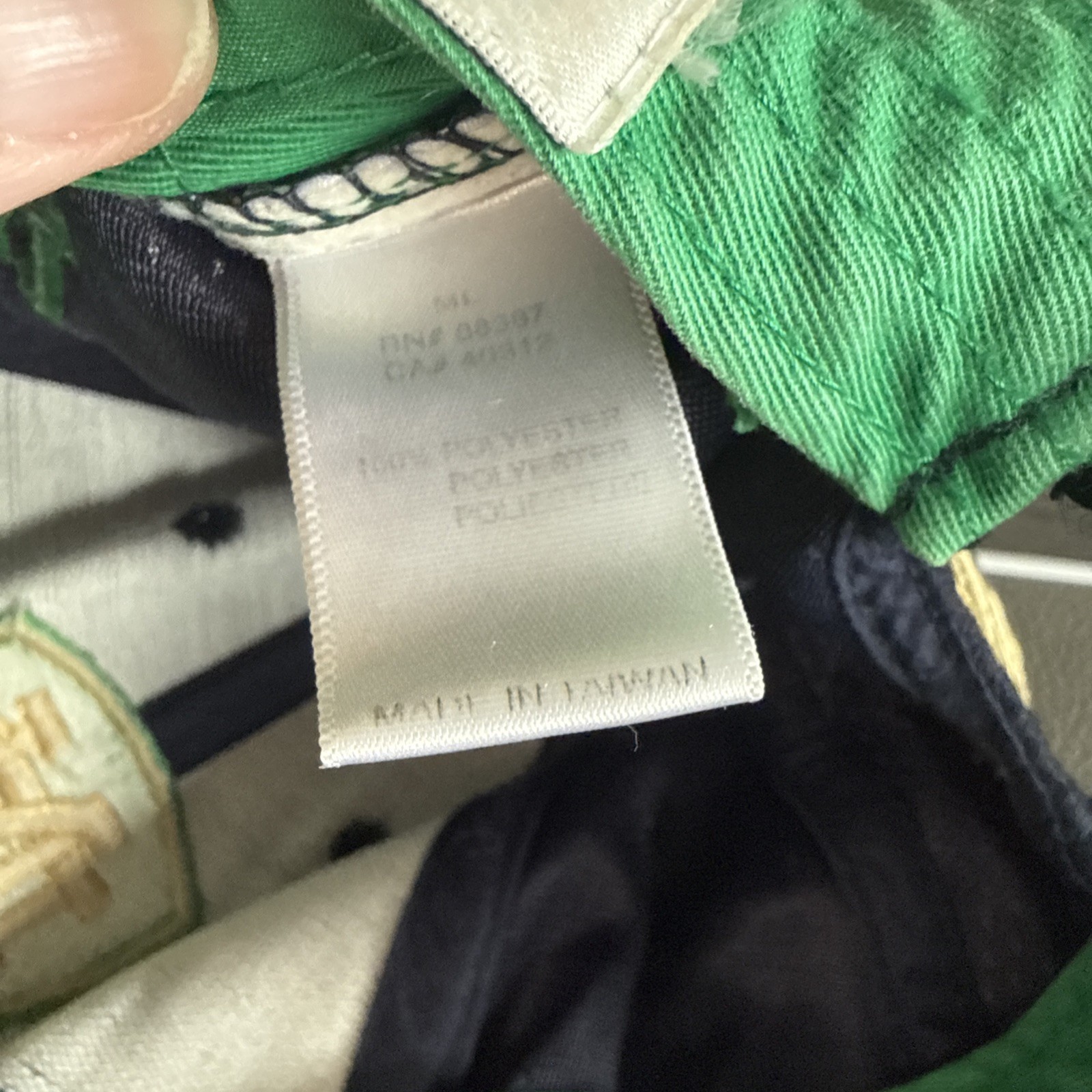 Notre Dame ND Gold Letters on Green Shield on Navy Adidas Hat Cap Hook Loop