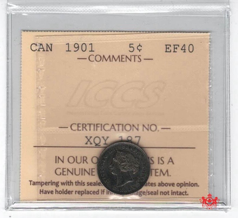 1901 Canada 5 Cents - ICCS EF40 - XQY 187