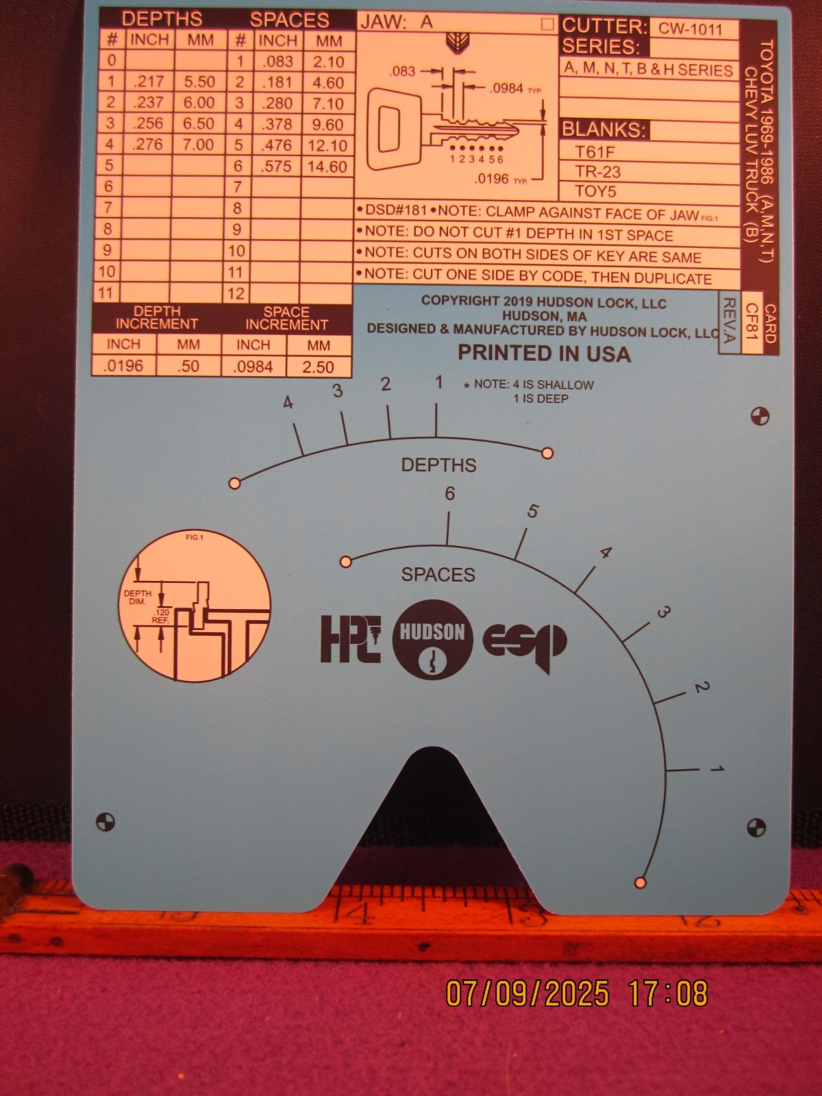 HPC 1200 BLITZ KEY CODE CARD CF 81 ( TOYOTA 1969 THRU 1986 AMNT CHEV ) BRAND NEW