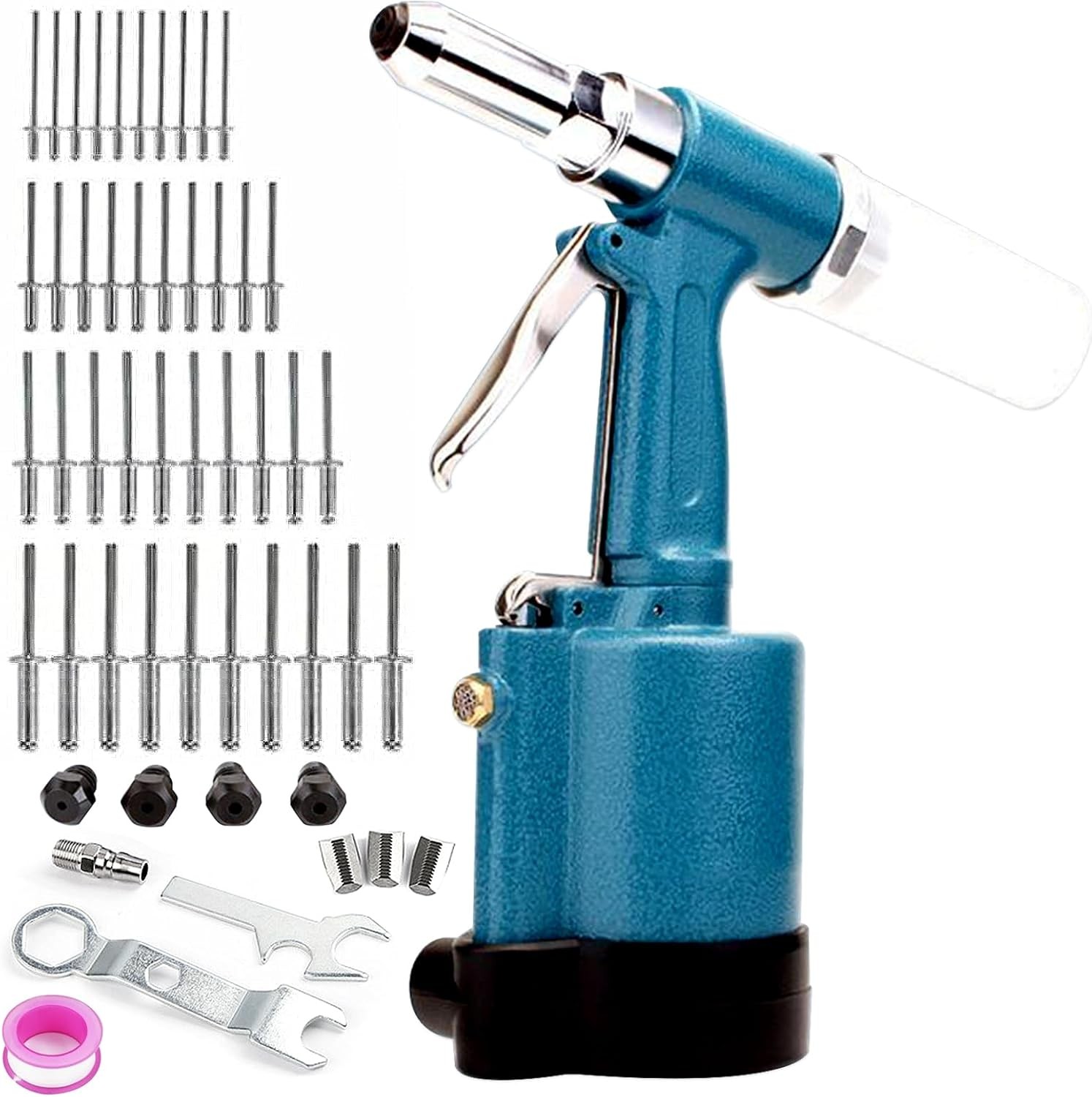 Pneumatic Rivet Gun,Air Rivet Gun with 3/16",5/32", 1/8"And 3/32" Nose | Rivet G