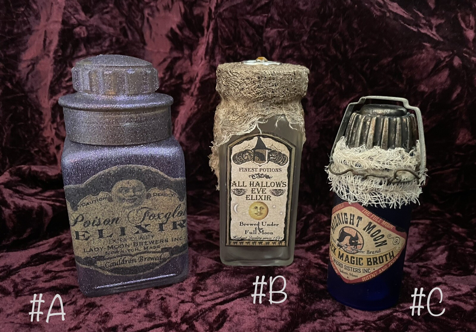 Witches Pentagram Glass Halloween Prop Jar “All Hallows Eve” Decor Bottle #B
