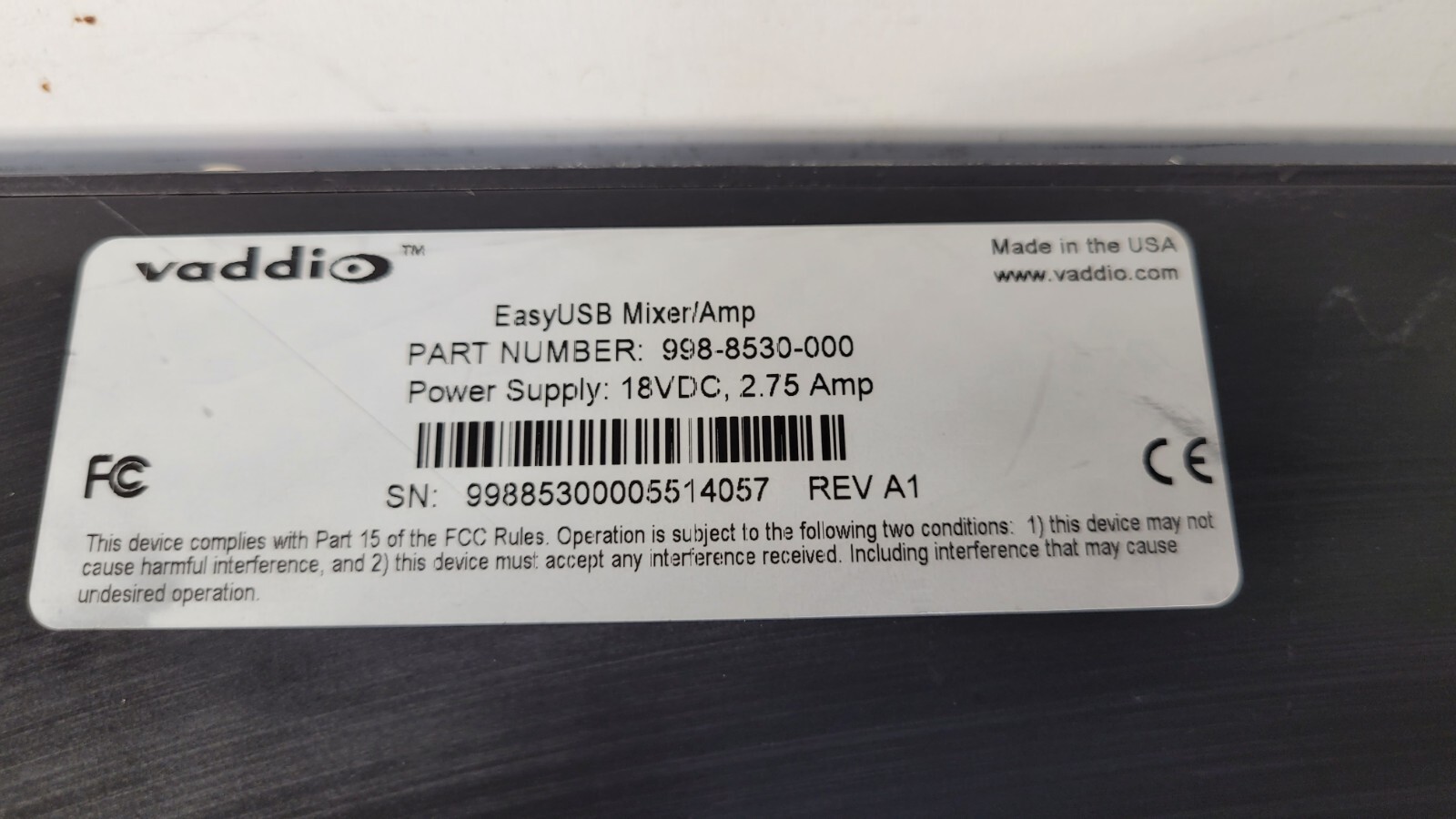 Vaddio EasyUSB Mixer/Amp 998-8530-000 - No AC Adapter