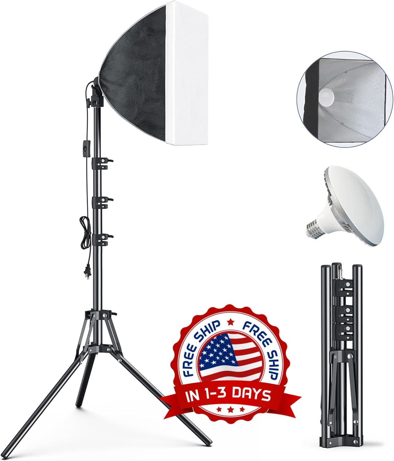 Softbox, iluminación fotográfica de 16'' x 16'' con bombilla LED negra US NUEVO