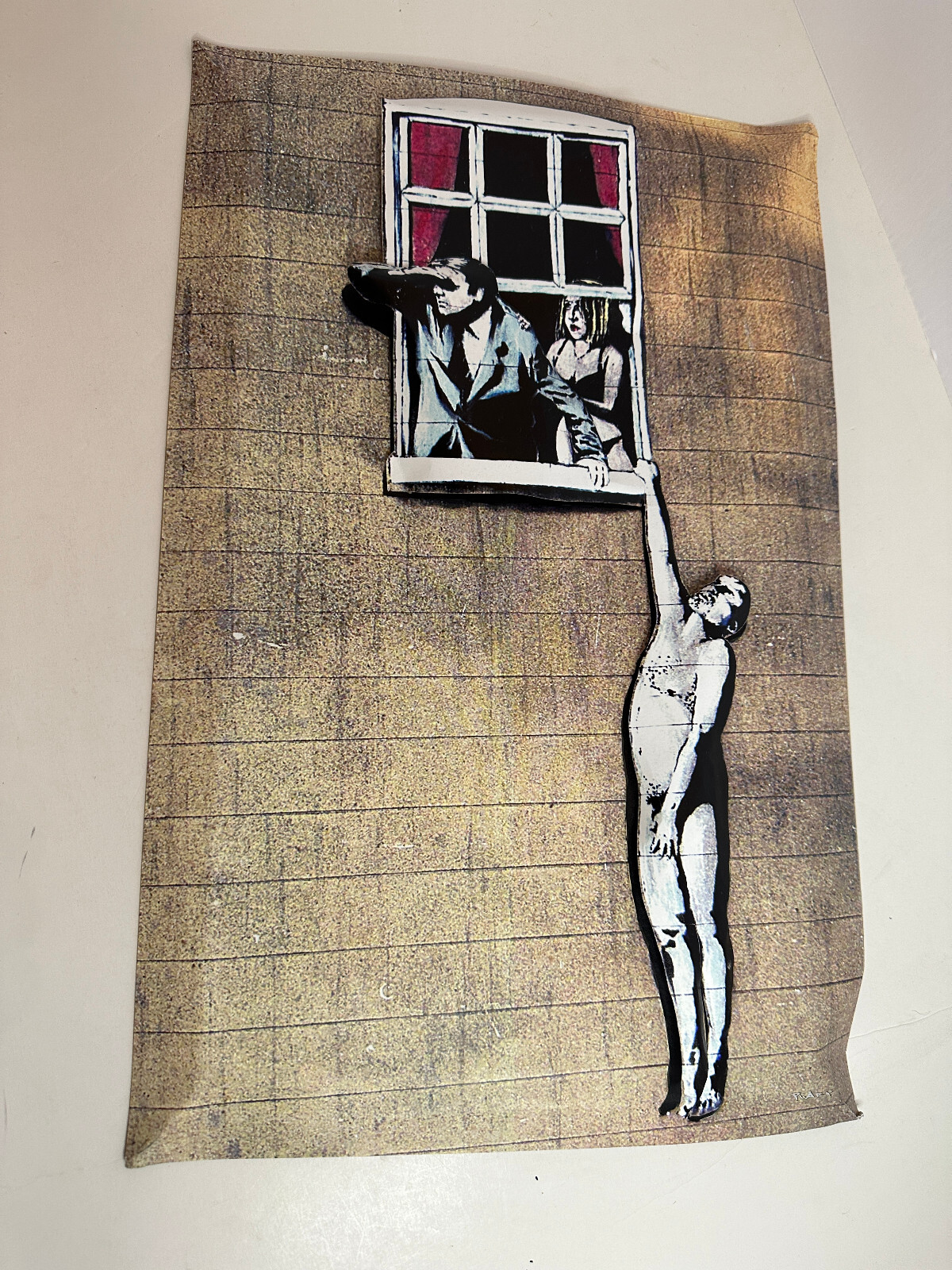 3D Artwork "Well Hung Lover" by Banksy recreated with 3D cutouts 11" x 17"