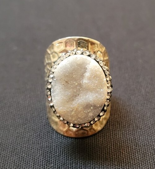 Vintage Pure Silver Plate Druzy Quartz Ring