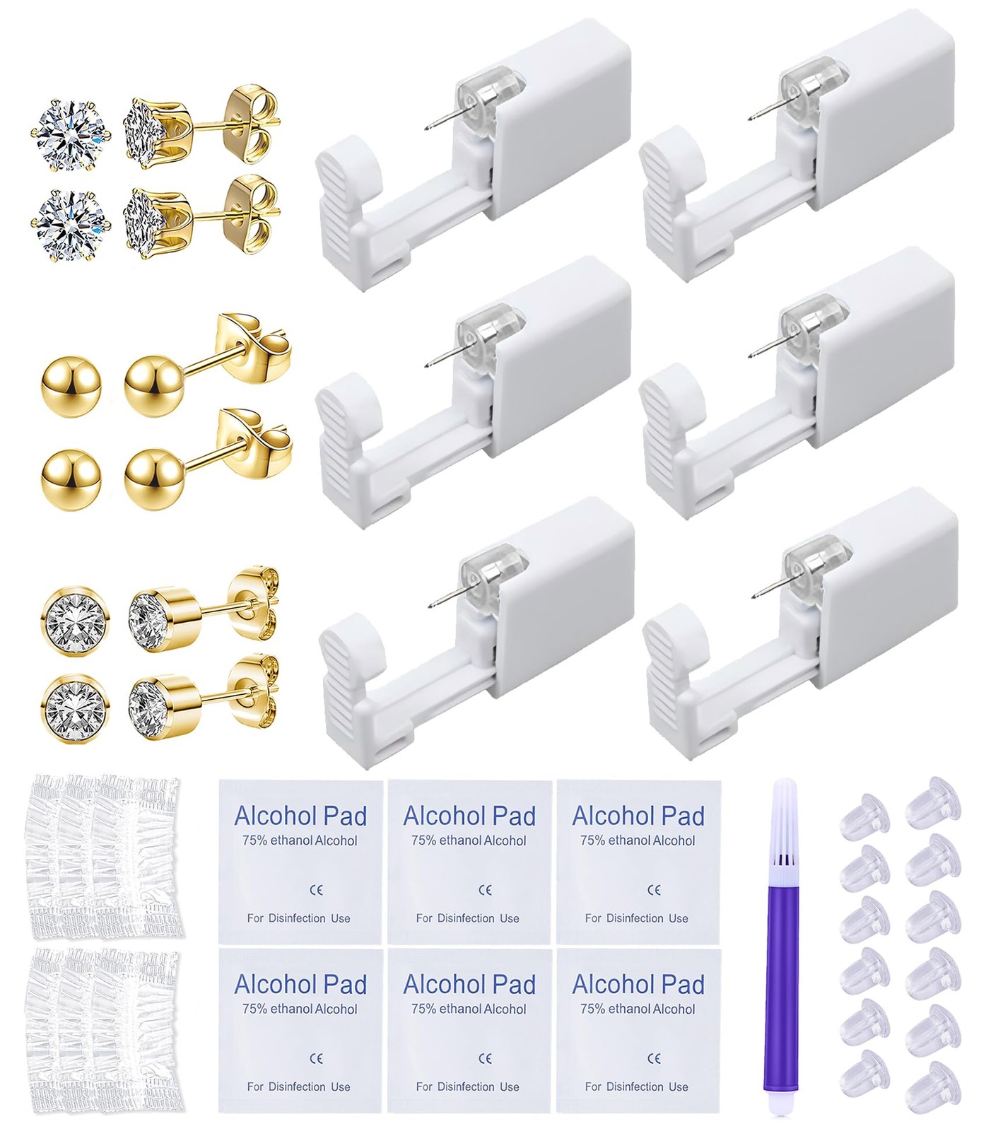 VitaCool Ear Piercing Kit Disposable Cartilage Gun 3mm, Gold