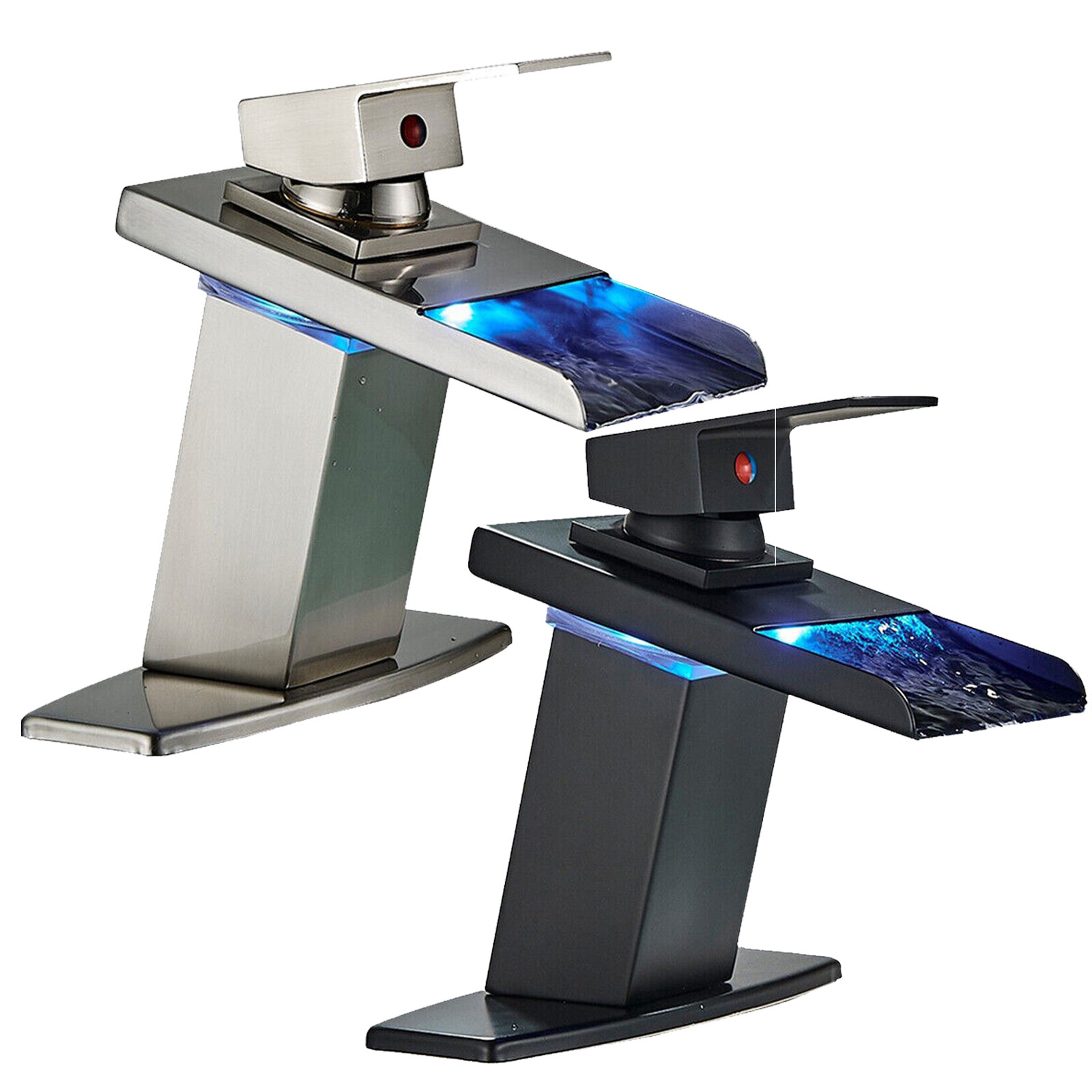 LED Bathroom Faucet Waterfall Vanity Basin Sink Mixer Tap w/ Cover Deck Mounted